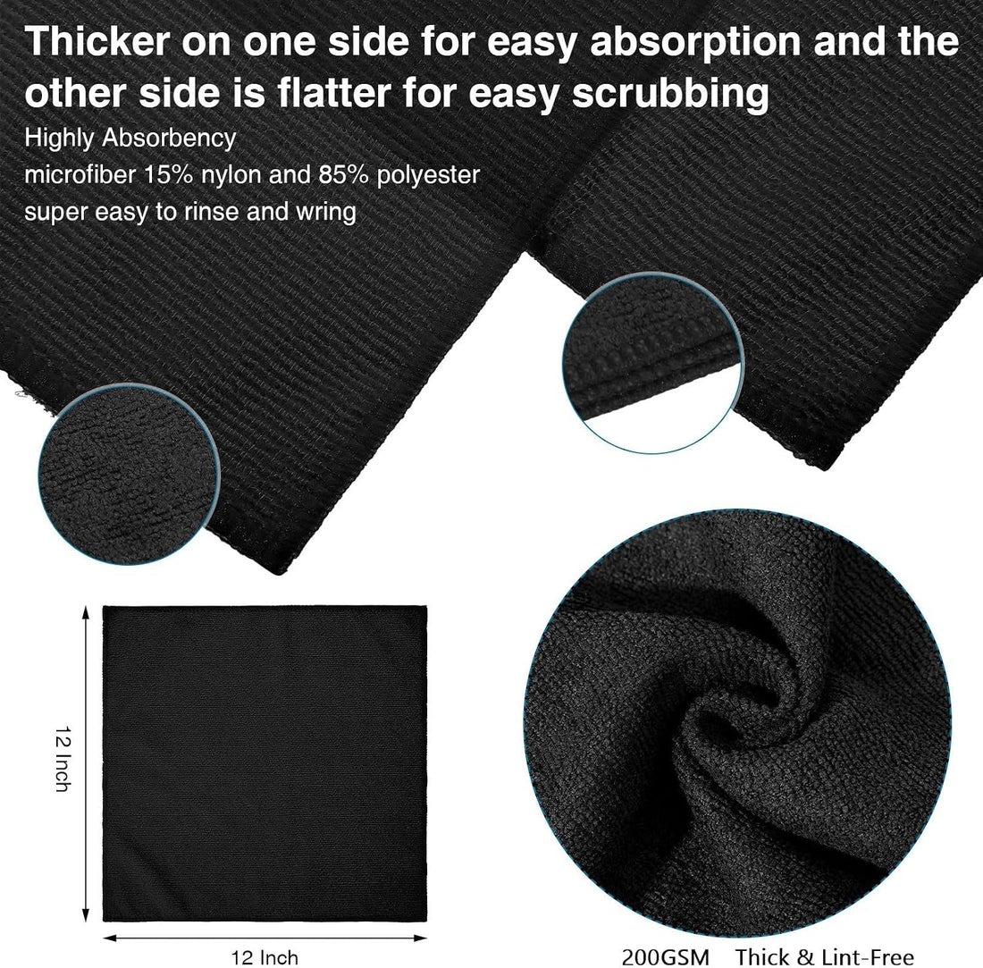 400 Microfiber Cleaning Cloths, Microfiber Towels for Car, Absorbent Wash Cloths Reusable Lint-Free Streak Free Cleaning Rags for House, Kitchen, Window, Restaurant, Shop, 12×12" (Black)