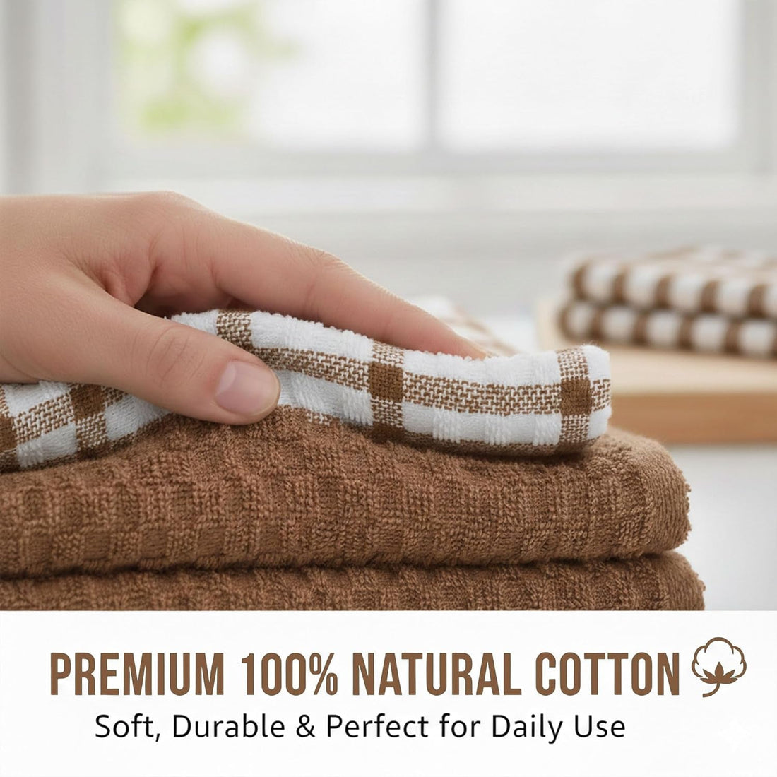 Kitchen Towels 144 Pack Premium 100% Cotton Dish Towels for Kitchen (15 X 25 Inches) Soft & Absorbent Kitchen Hand Towels for Drying Dishes, Cleaning - Reusable and Washable (Brown)