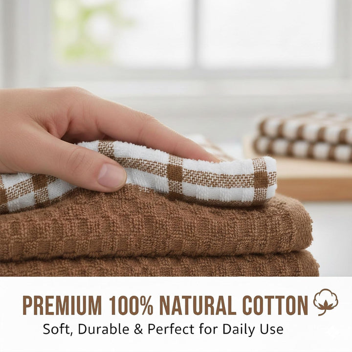 Kitchen Towels 144 Pack Premium 100% Cotton Dish Towels for Kitchen (15 X 25 Inches) Soft & Absorbent Kitchen Hand Towels for Drying Dishes, Cleaning - Reusable and Washable (Brown)