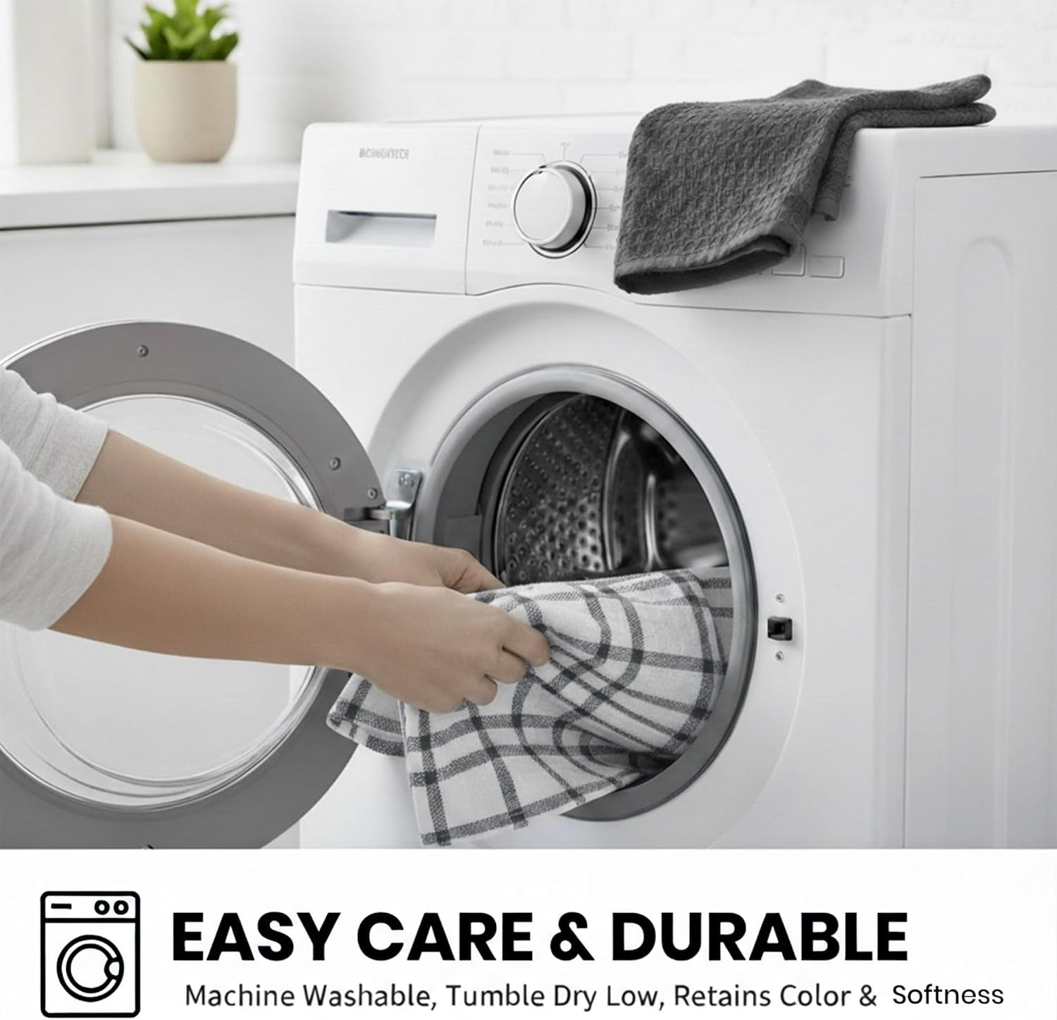 100% Cotton Waffle Weave Kitchen Dish Towels 15X25 Inches, Ultra Soft Absorbent Quick Drying Dish Towels (144, Black)