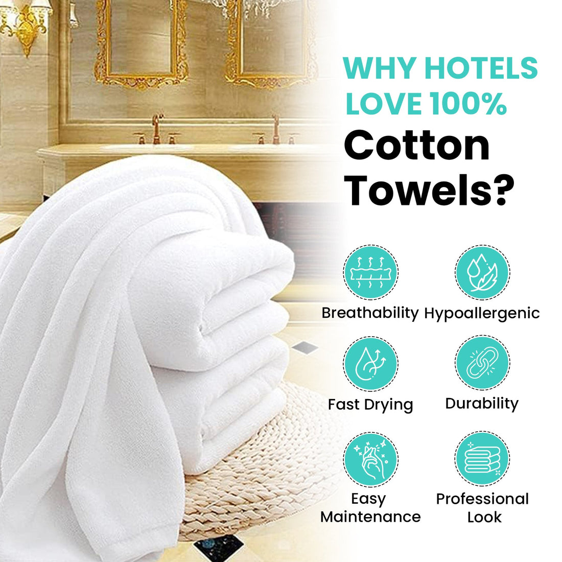 Luxury 24 (27x54 Inch)  Bulk White Bath Towels - 100% Premium Cotton- 24 Pieces Wholesale Pack - Bath Towels for Hotels & Hospitality Use