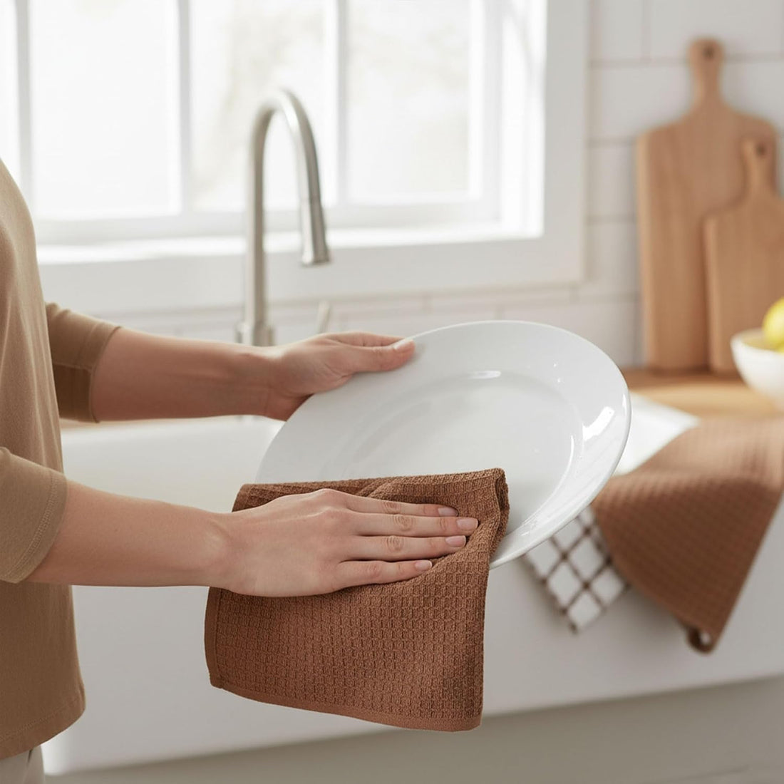 Kitchen Towels 144 Pack Premium 100% Cotton Dish Towels for Kitchen (15 X 25 Inches) Soft & Absorbent Kitchen Hand Towels for Drying Dishes, Cleaning - Reusable and Washable (Brown)