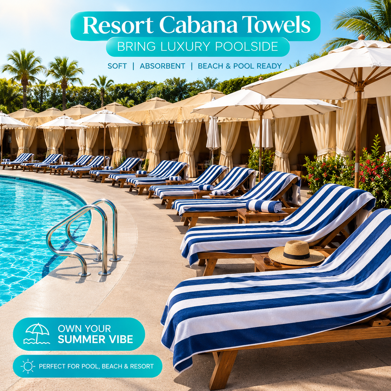 Luxury 24 Blue Cabana Towels | 100% Premium Cotton | 24 Pieces Wholesale Pack