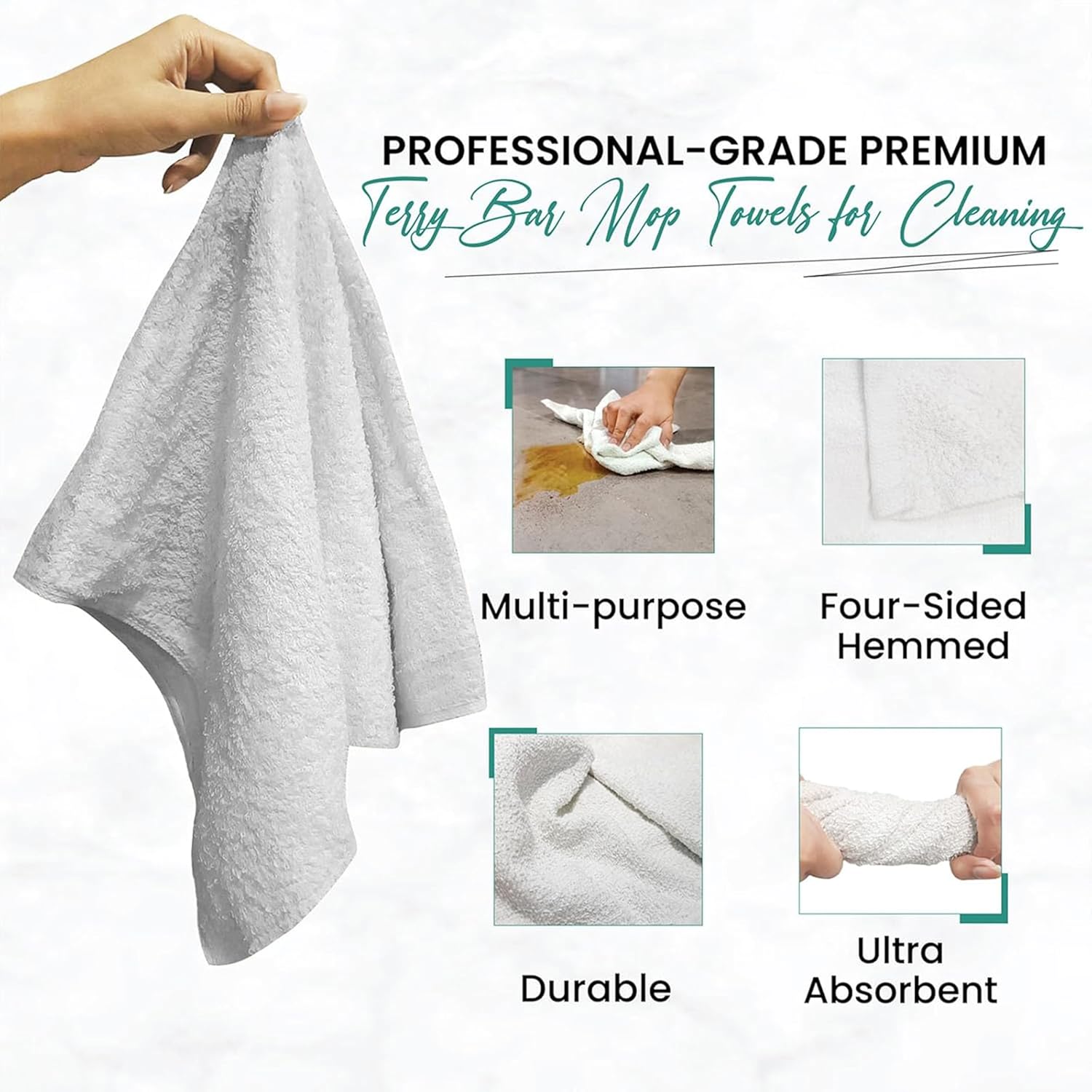Economical 4800 Pack White Terry Bar Towels (14x17 Inch) - 100% Cotton Terry Cloth Shop Rags - Commercial Cleaning Towels for Restaurants, Bars, Hotels, Janitorial, Automotive & Industrial Use - Durable & Highly Absorbent