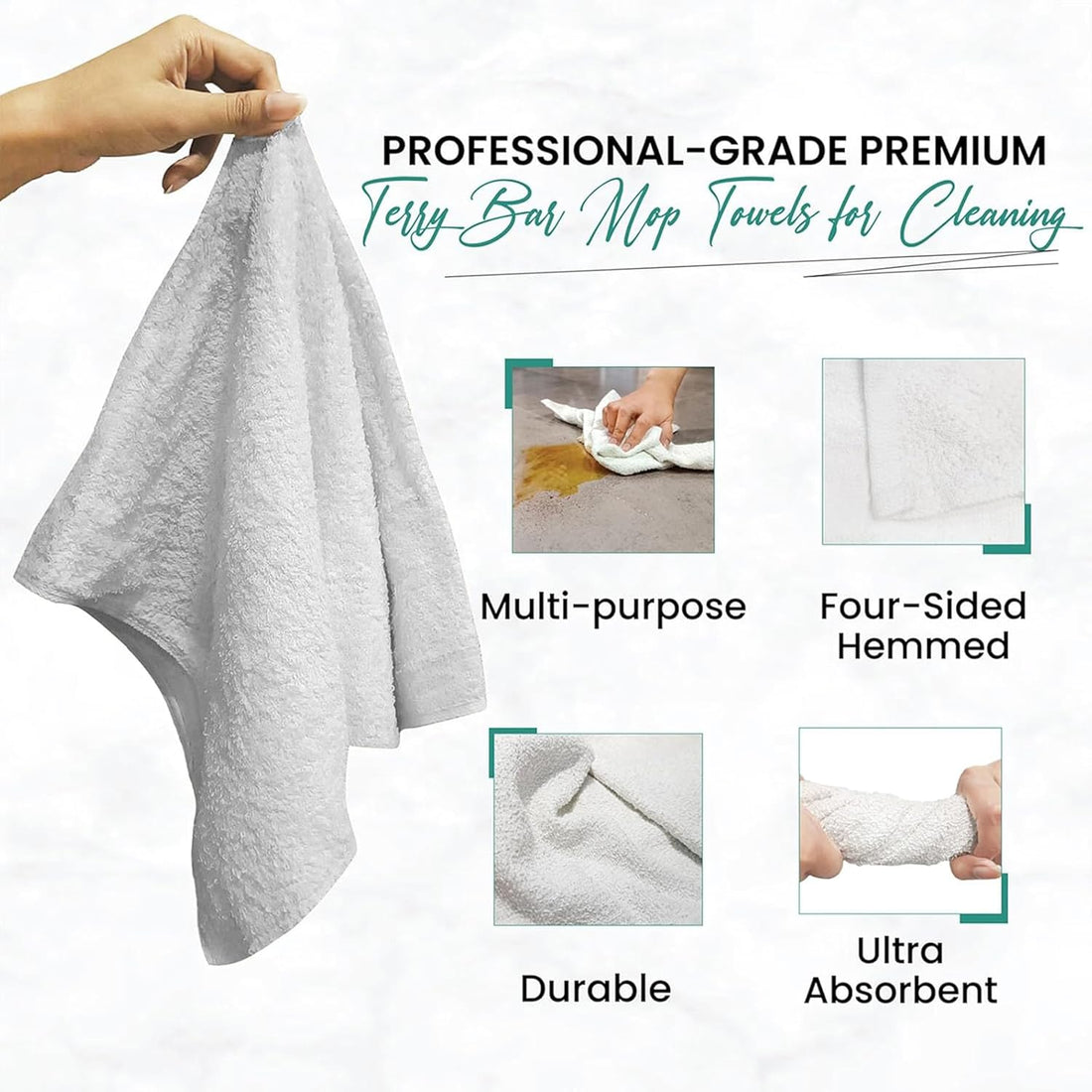 Economical 4800 Pack White Terry Bar Towels (14x17 Inch) - 100% Cotton Terry Cloth Shop Rags - Commercial Cleaning Towels for Restaurants, Bars, Hotels, Janitorial, Automotive & Industrial Use - Durable & Highly Absorbent