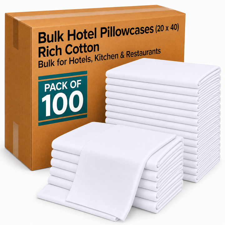 Soft 100 Pack King Pillow Cases (20 x 40 Inch) – White Cotton Rich Polycotton – Durable Hotel Quality Pillowcases for Hotels, Motels, Airbnb, Vacation Rentals, Hospitals & Home Use