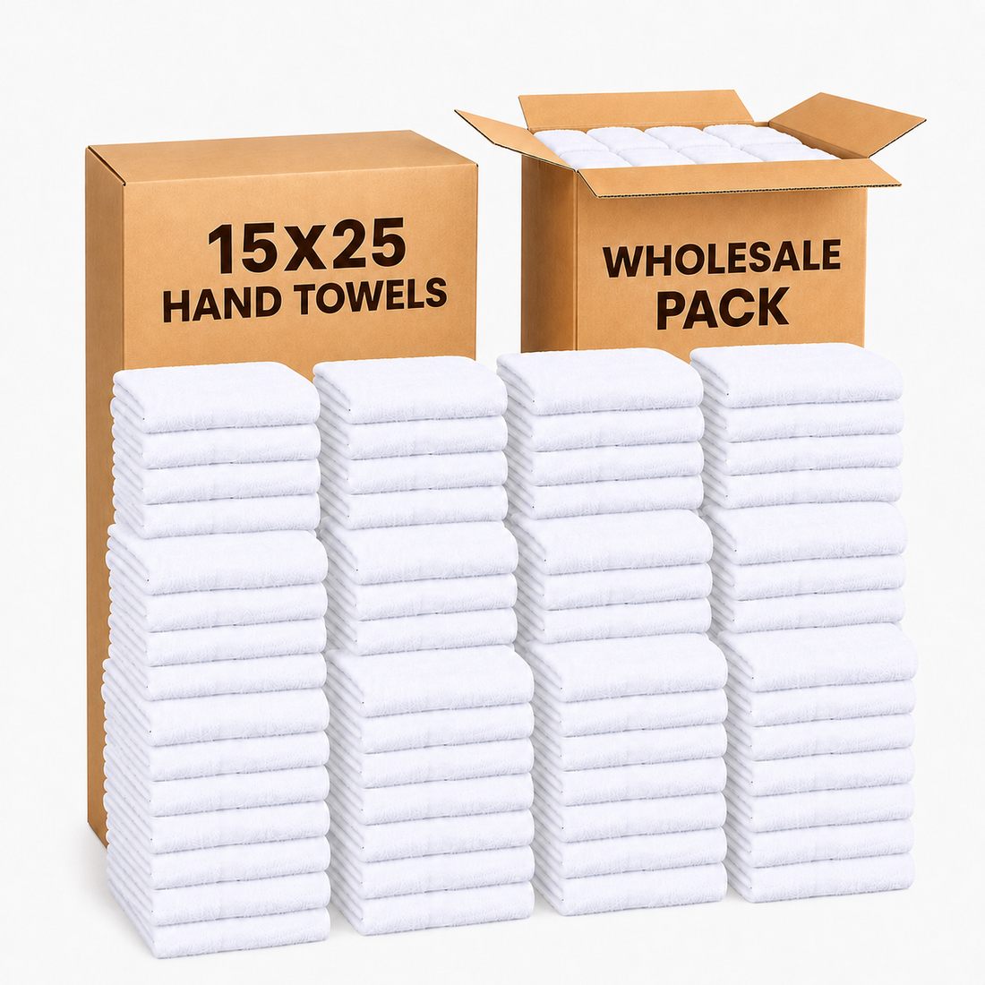 Soft 120 & 180 White Hand Towels (15X25 Inch) - 100% Cotton