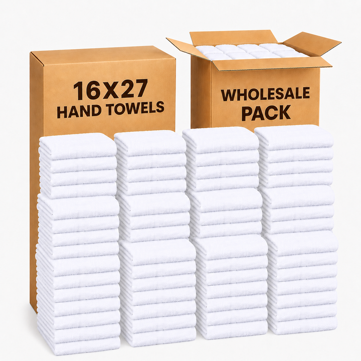 Soft 240 & 600 White Hand Towels (16X27 Inch) - 100% Cotton