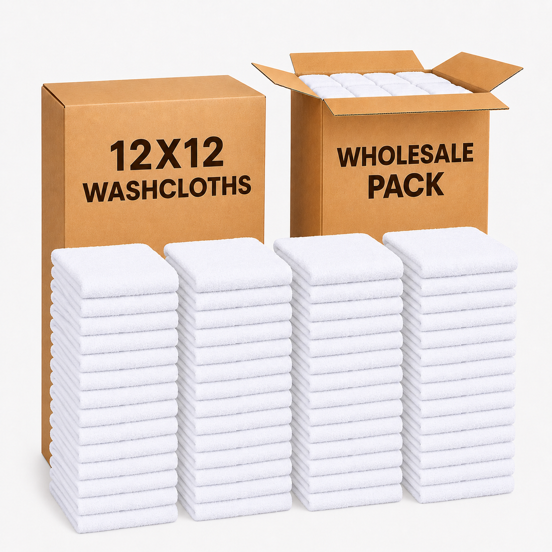 Economical 600 & 7200 Pcs Wash Cloths (12x12 Inch) - 100% Cotton
