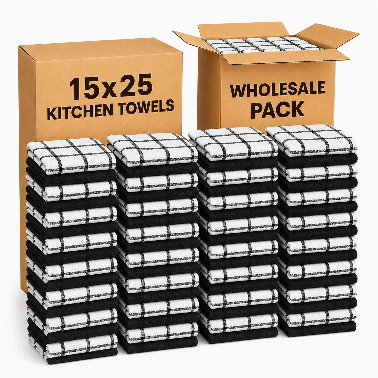 Premium 144 Pack Waffle Weave Kitchen Dish Towels (15x25 Inch) - 100% Cotton