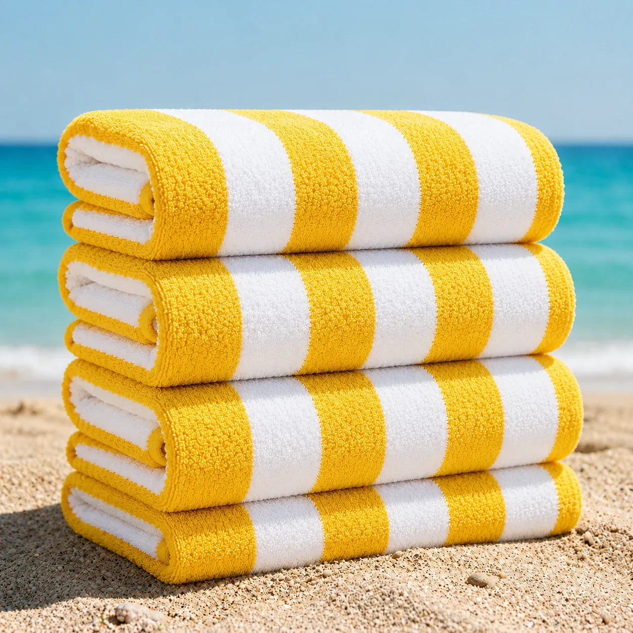 Luxury 24 Yellow Cabana Towels – 100% Premium Cotton - 24 Pieces Wholesale Pack