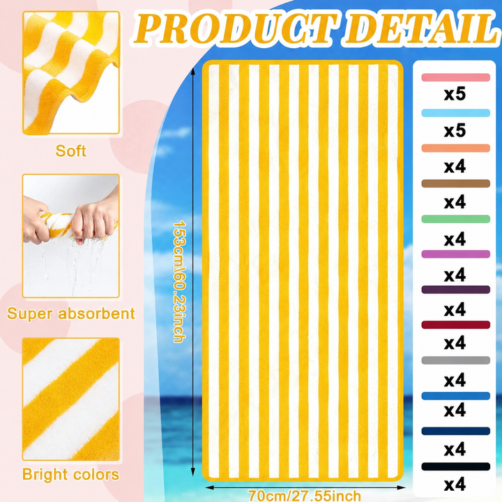 Soft 50 Cabana Bulk Beach Towels - Just $4/Towel |  100% Cotton | 50 Pieces Wholesale Pack