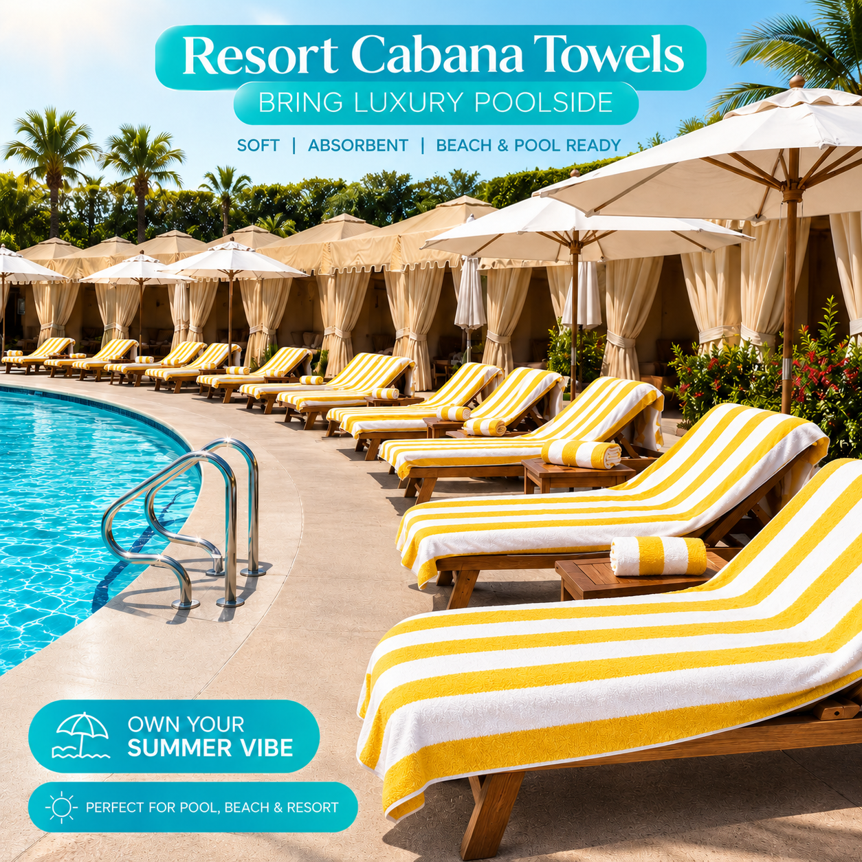 Luxury 24 Yellow Cabana Towels – 100% Premium Cotton - 24 Pieces Wholesale Pack