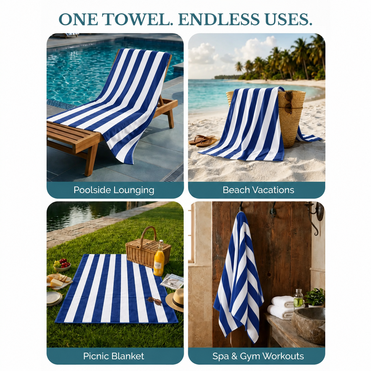Soft 36 Blue Cabana Beach Towels | 100% Cotton | 36 Pieces Wholesale Pack