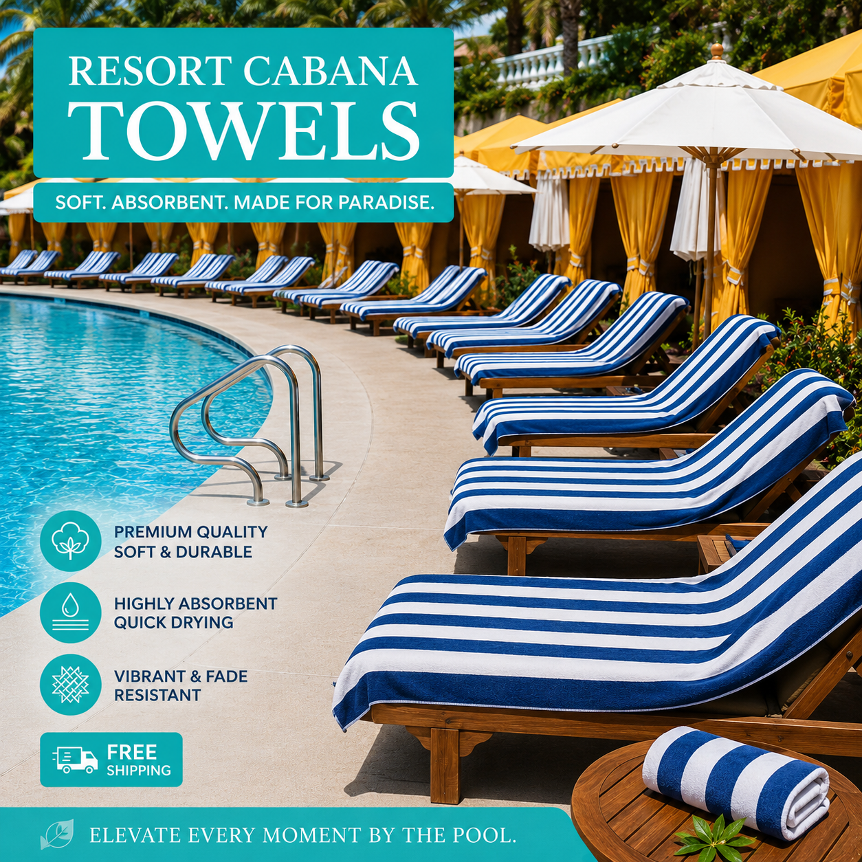Soft 36 Blue Cabana Beach Towels | 100% Cotton | 36 Pieces Wholesale Pack