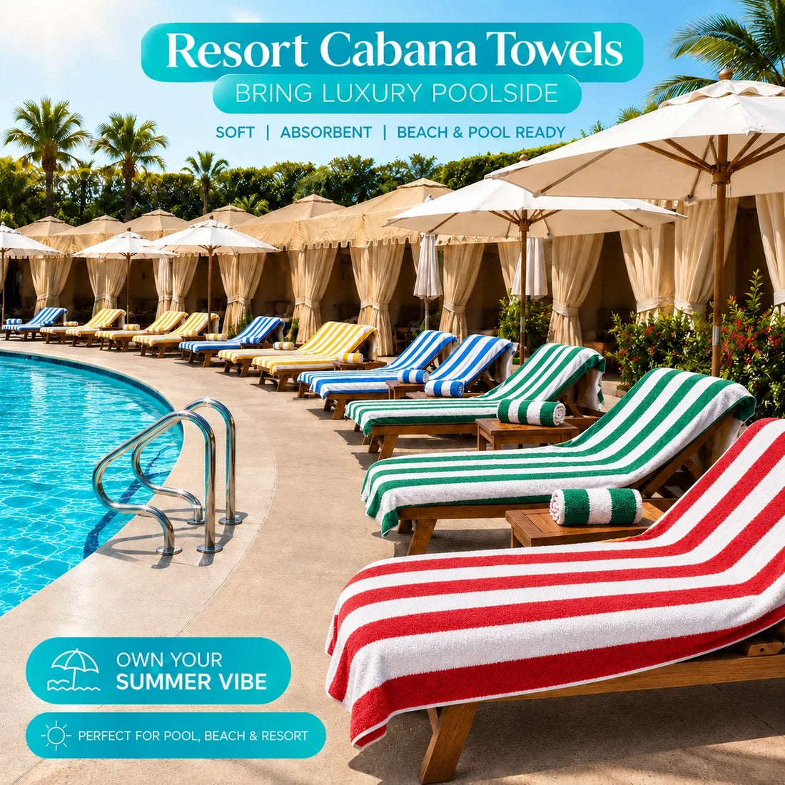 Luxury 24 Bright Colored Cabana Towels | 100% Premium Cotton | 24 Pieces Wholesale Pack