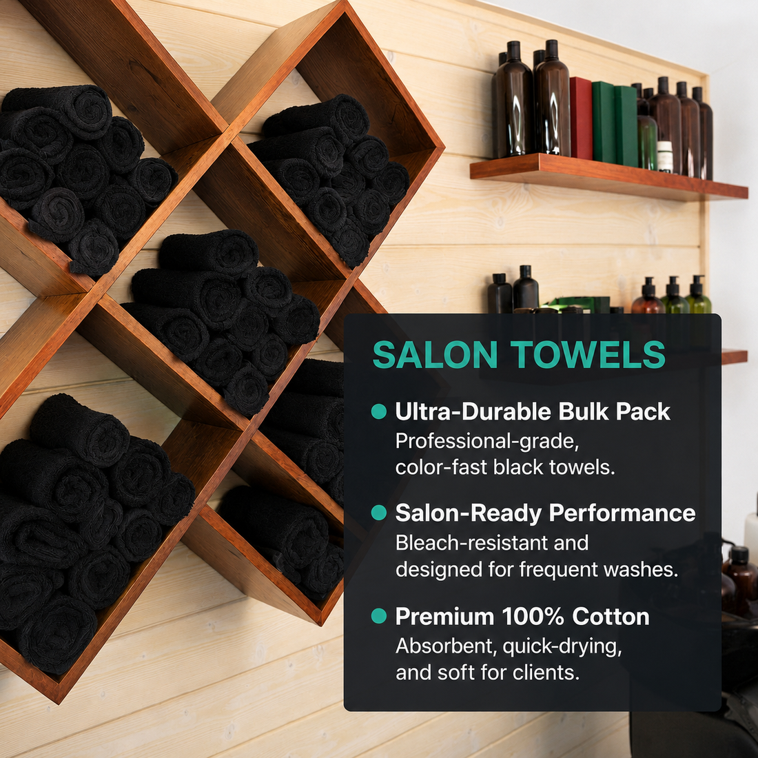 Premium 96 Pack Black (Bleach-Proof) Salon Towels (16x27 Inch) - 100% Cotton