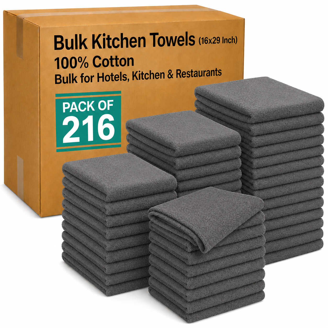 Premium 216 Pack Gray Bar Mop Towels (16x19 Inch) - 100% Cotton - Super Absorbent Multi-Purpose Cleaning Towels for Restaurants, Bars, Hotels, Commercial Kitchens & Home Use