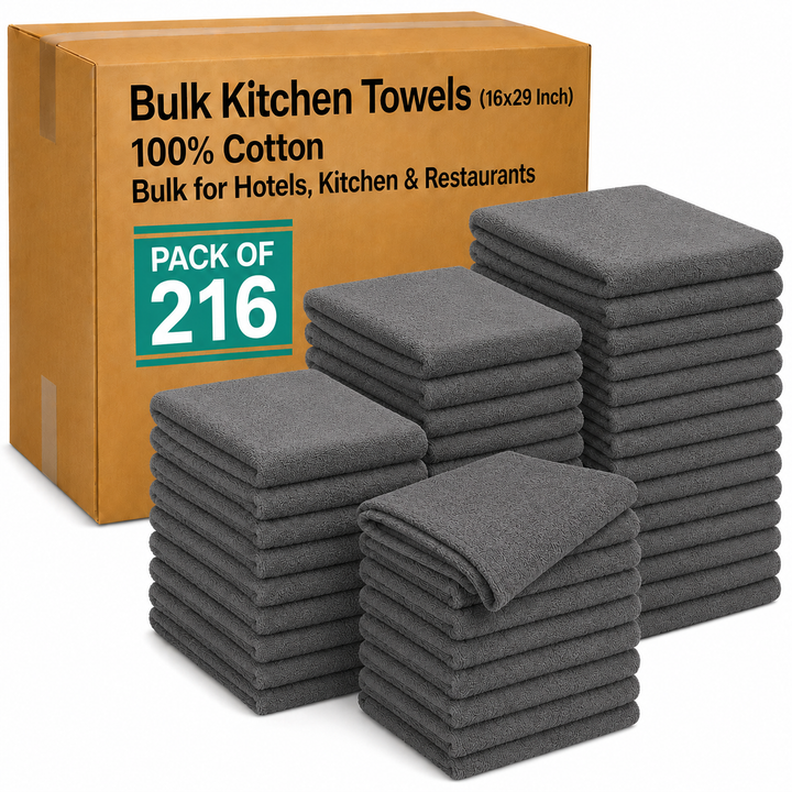 Premium 216 Pack Gray Bar Mop Towels (16x19 Inch) - 100% Cotton - Super Absorbent Multi-Purpose Cleaning Towels for Restaurants, Bars, Hotels, Commercial Kitchens & Home Use