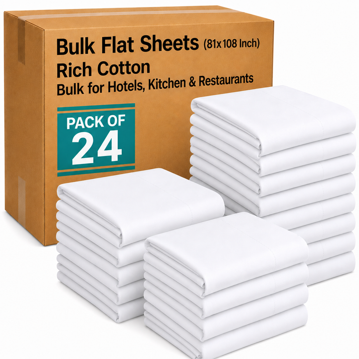 24 Pack Full T-200 Flat Bed Sheets (81 x 108 Inch) – White Cotton Rich Polycotton – Soft, Durable Hospitality Quality Flat Sheets for Hotels, Motels, Airbnb, Vacation Rentals, Nursing Homes & Spa