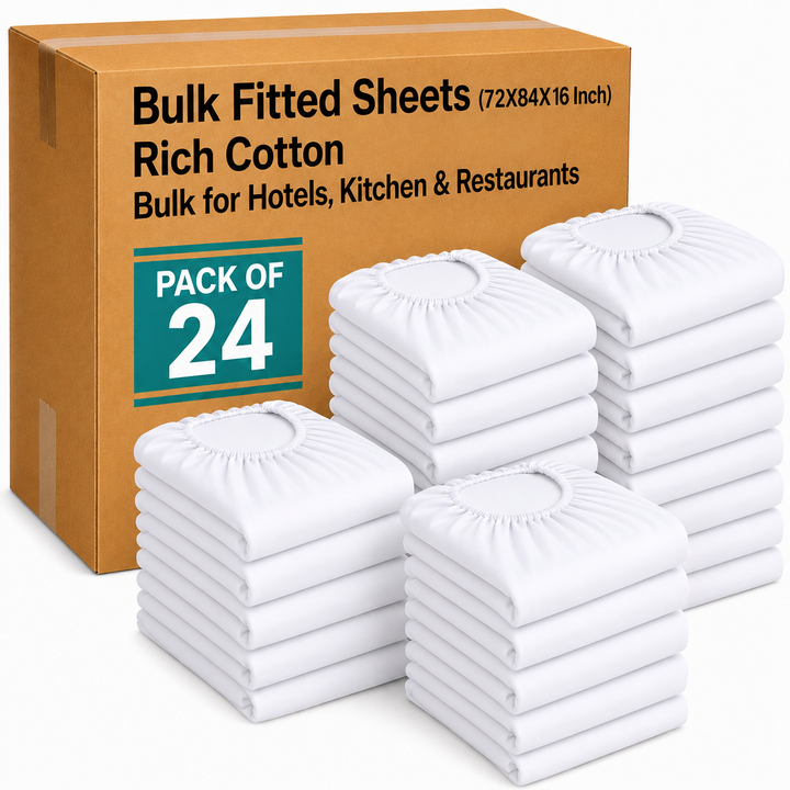 24 Pack King T-200 Fitted Bed Sheets (72 x 84 x 16 Inch) – White Cotton Rich Polycotton – Soft, Durable Hospitality Quality Fitted Sheets for Hotels, Motels, Airbnb, Vacation Rentals, Nursing Homes & Spa