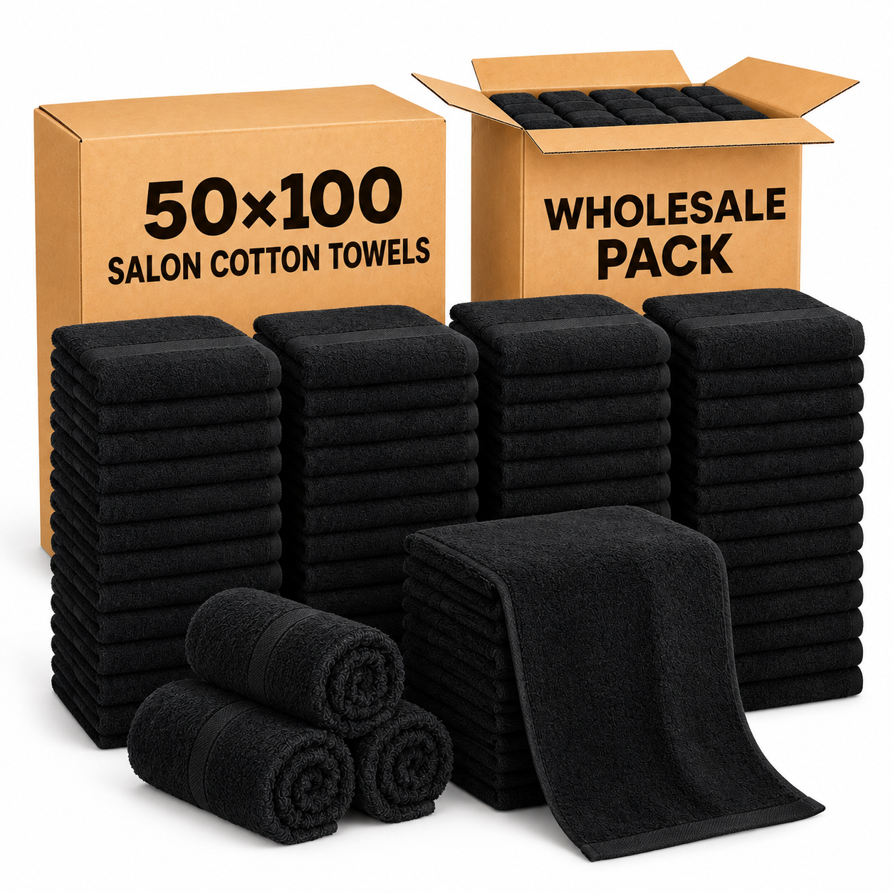 Premium 48 Pack Black Salon Towels (50cm x 100cm) - 100% Cotton