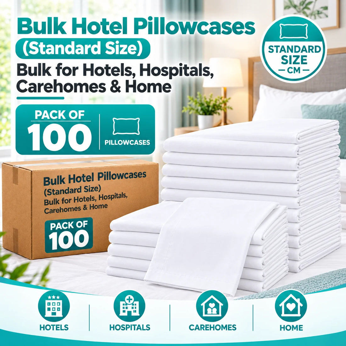 Soft Standard Size Pillow Cases – Bulk Pack for Hospitality Use