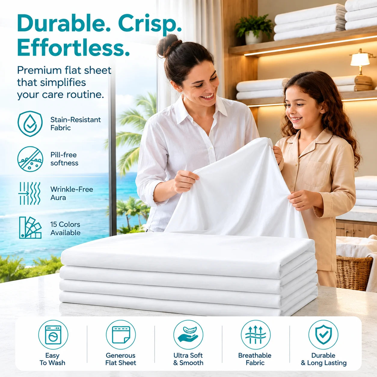 Bulk Case Pack of 40 Double Size Polycotton Bedding Set – 10 Flat Sheets, 10 Deep Fitted Sheets & 20 Pillowcases