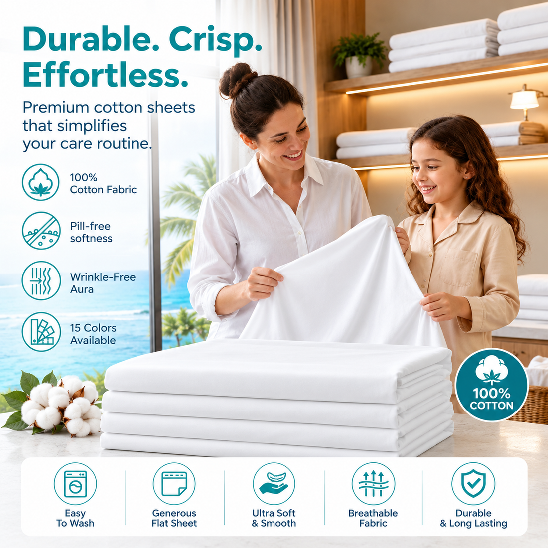 T-200 Cotton White Bed Sheets | Sheets for Hotels & Hospitality Use | 10 Pieces Wholesale Pack