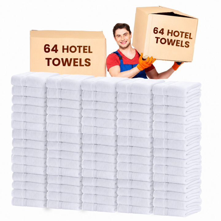 Luxury 64-Piece Towel Set – 16 Bath Towels, 16 Hand Towels & 32 Washcloths – 600 GSM 100% Ring-Spun Cotton - 64 Pieces Wholesale Pack - Towels for Hotels & Hospitality Use