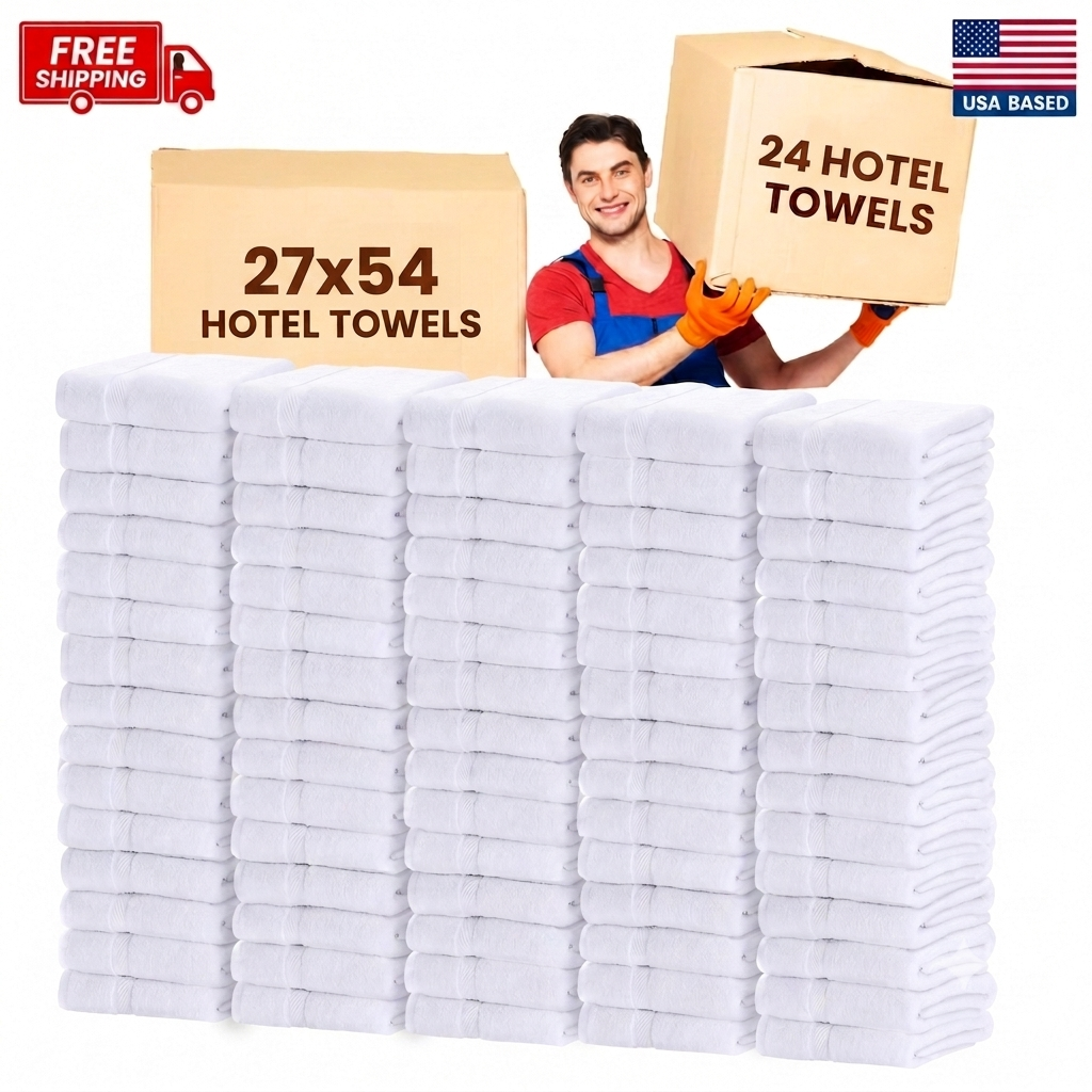 Luxury 24 (27x54 Inch)  Bulk White Bath Towels - 100% Premium Cotton- 24 Pieces Wholesale Pack - Bath Towels for Hotels & Hospitality Use