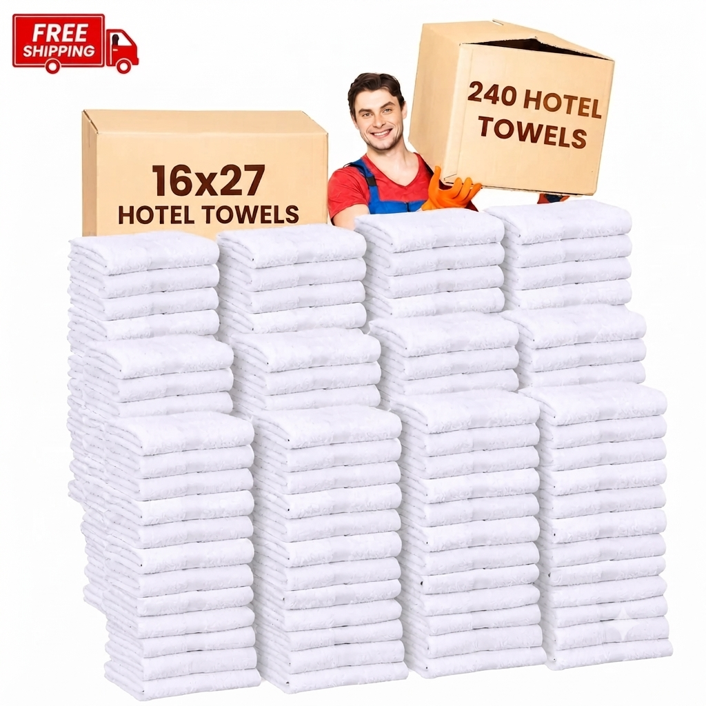 Soft 240/20 Dozen Pack White Hand Towels (16x27 Inch) - 100% Cotton