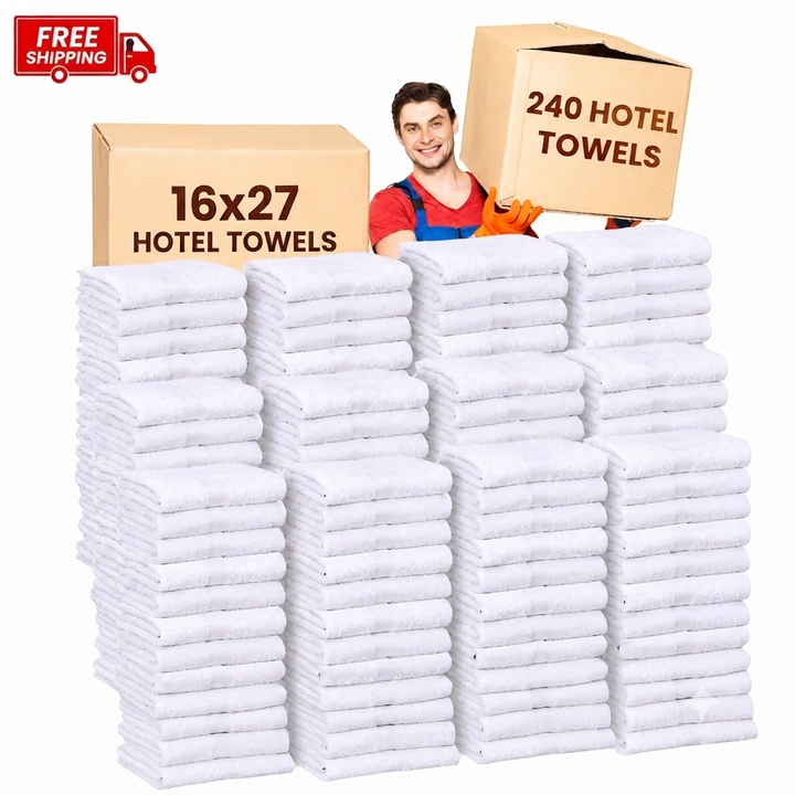 Soft 240/20 Dozen Pack White Hand Towels (16x27 Inch) - 100% Cotton