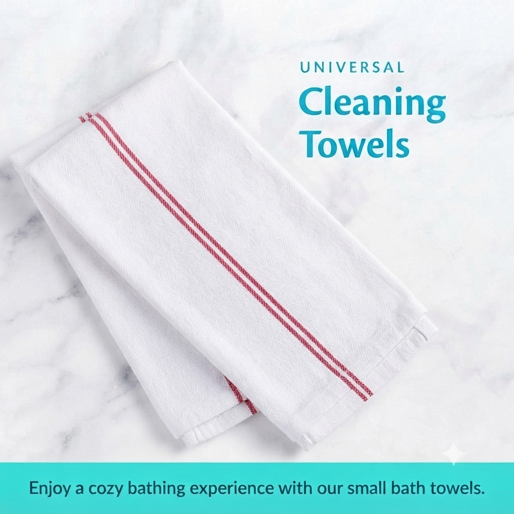 Soft 300 Pack White Red Striped Kitchen Dish Towels (15x26 Inch) - 100% Cotton