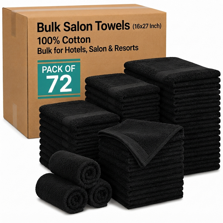 Luxury 72 Pack Black (Bleach-Proof) Salon Towels (16x27 Inch) - 100% Cotton - Bleach-Safe Hand Towels for Hair Salons, Nail Salons, Spas, Gyms & Home Hair Care - Soft & Quick Dry