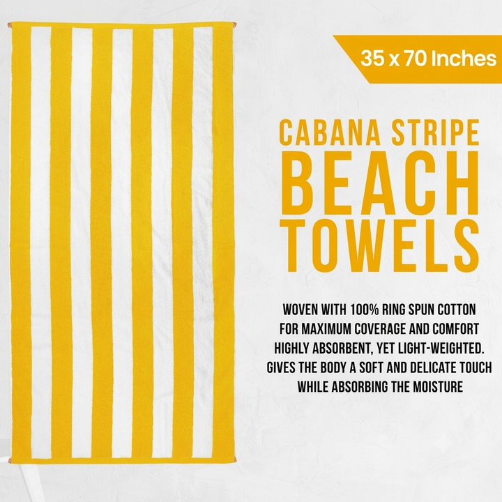 Luxury 24 Yellow Cabana Towels – 100% Premium Cotton - 24 Pieces Wholesale Pack