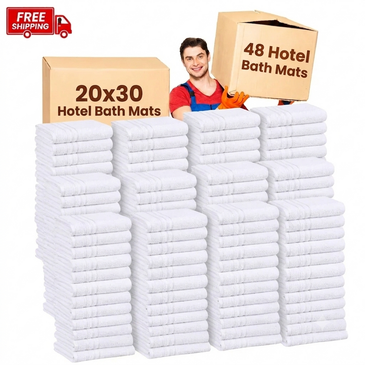 Soft 48 Pack Bath Mats (20x30 Inch) - 100% Ring-Spun Cotton