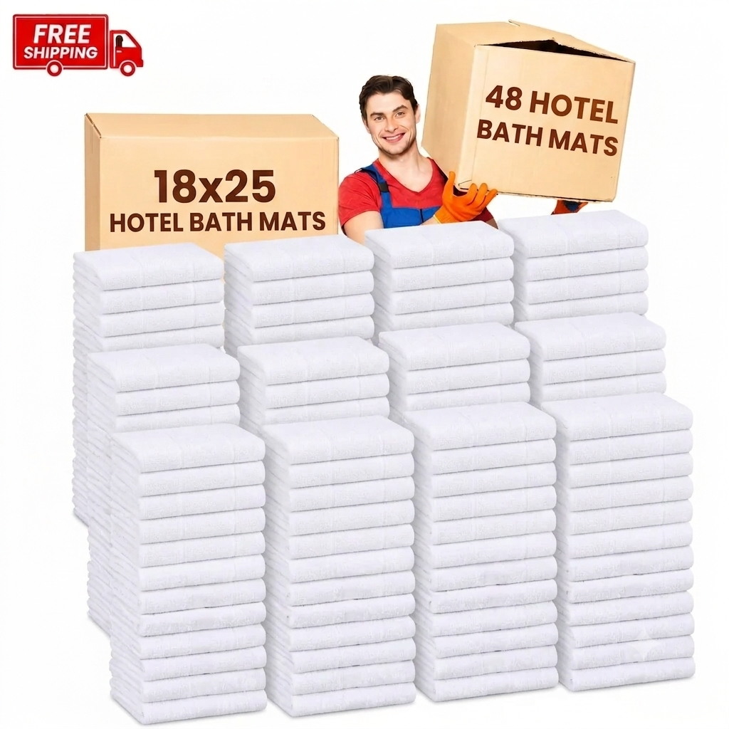 Soft 48 Pack Bath Mats (18x25 Inch) - 100% Ring-Spun Cotton