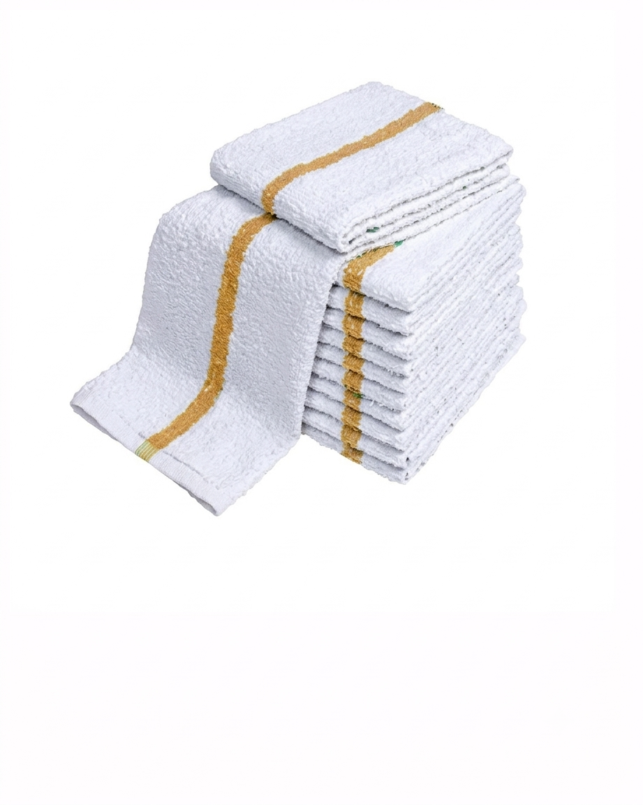 Soft 300 Pack Golden Striped White Bar Mop Towels (16x19 Inch) - 100% Cotton - Super Absorbent Kitchen Towels for Restaurants, Bars, Hotels & Commercial Kitchens