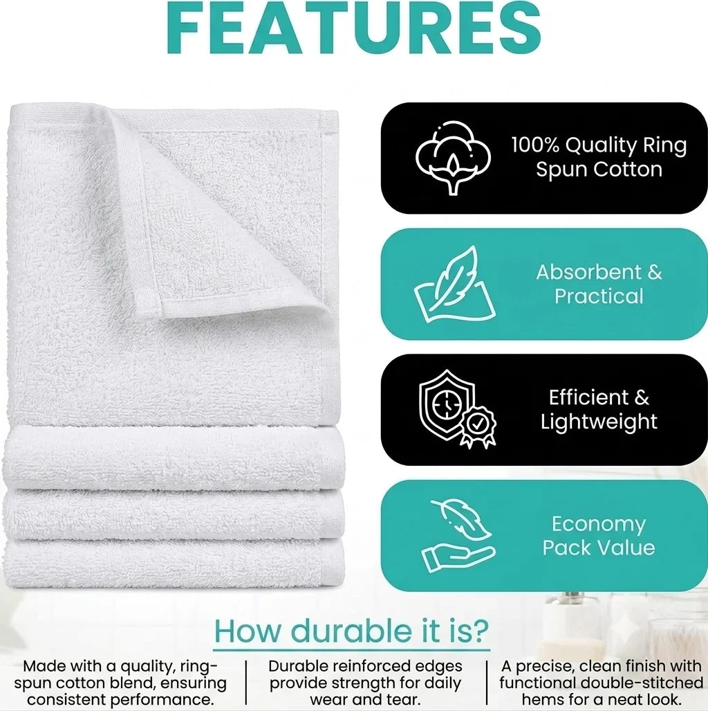 Economical Wash Cloths (12x12 Inch) - 100% Cotton