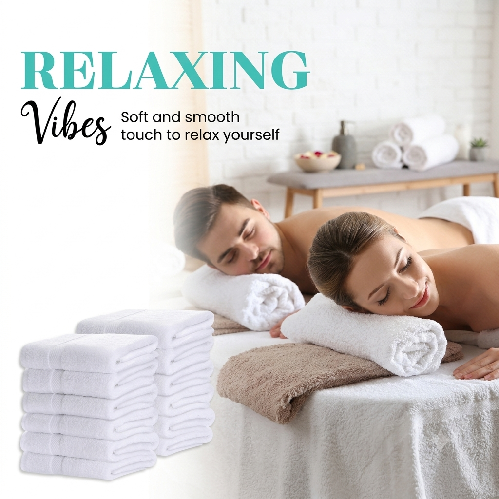 Soft 120 & 180 White Hand Towels (15X25 Inch) - 100% Cotton