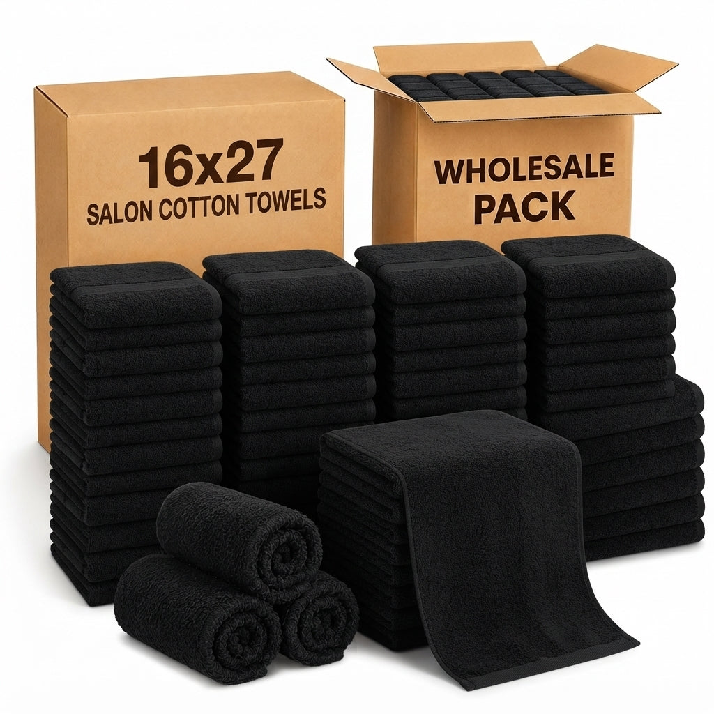 Premium 96 Pack Black (Bleach-Proof) Salon Towels (16x27 Inch) - 100% Cotton