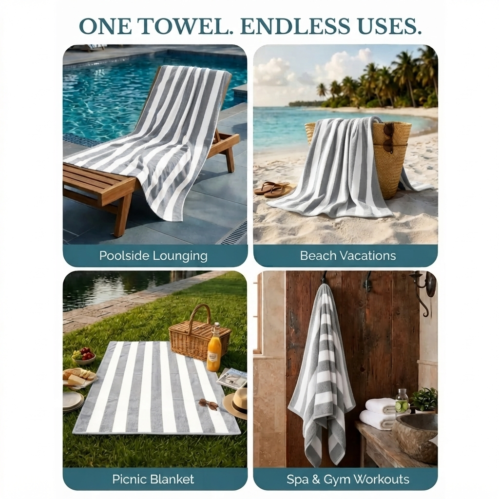 Luxury 24 Grey Cabana Towels | 100% Premium Cotton | 24 Pieces Wholesale Pack