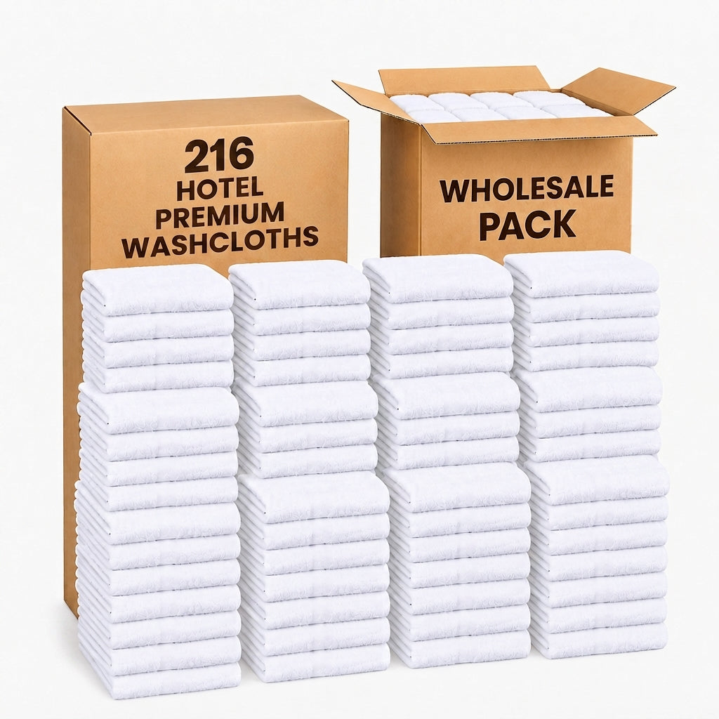 Luxury 216 Pack Wash Cloths (12x12 Inch) - 100% Ring-Spun Cotton 600 GSM