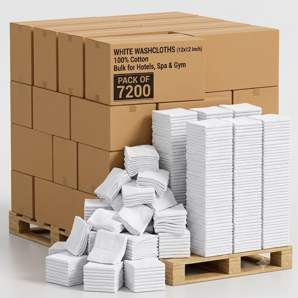 Economical 600 & 7200 Pcs Wash Cloths (12x12 Inch) - 100% Cotton
