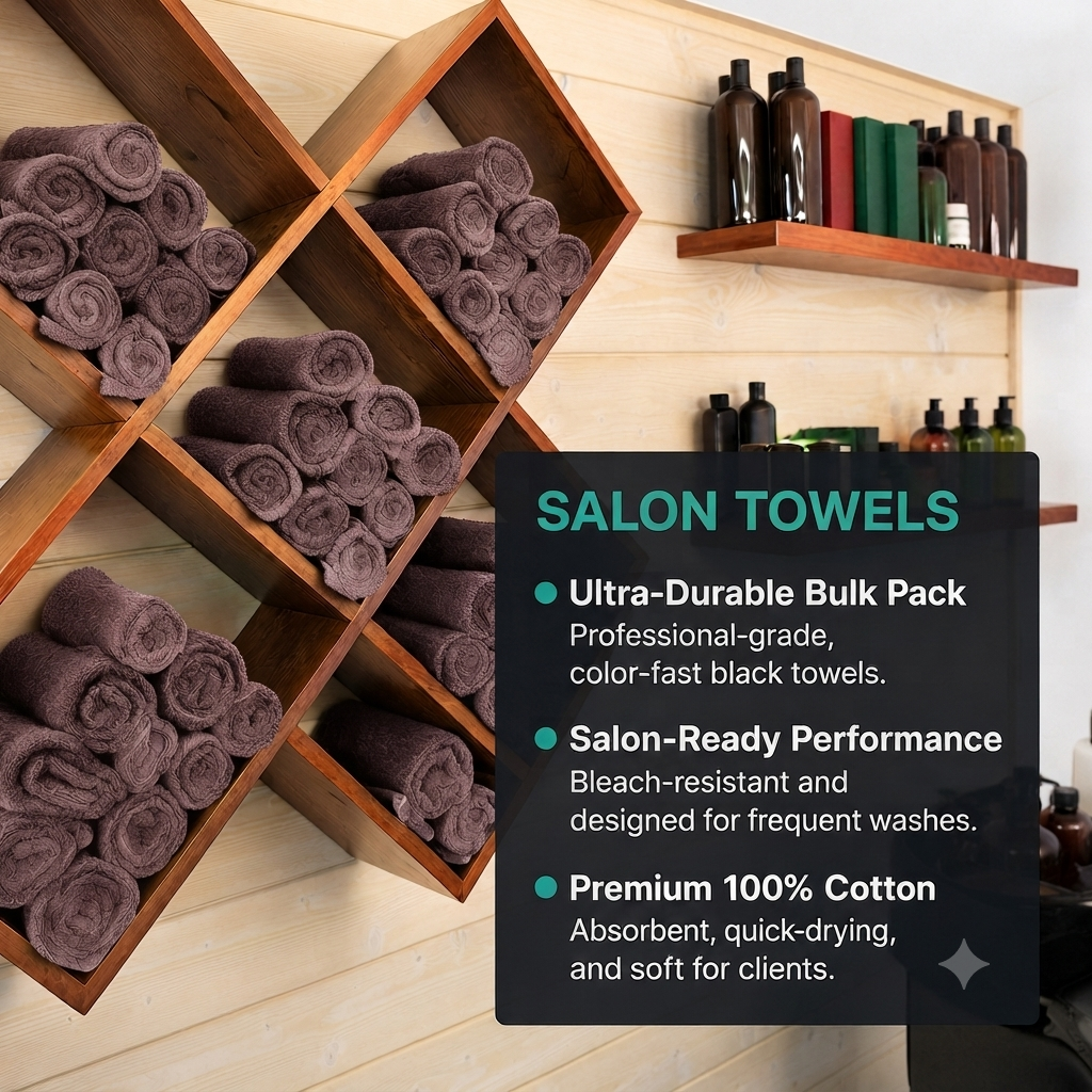 Premium 120 Pack Brown Salon Hand Towels (16x27 Inch) - 100% Cotton - Dobby Border Hand Towels for Hair Salons, Nail Salons, Spas, Gyms & Home Hair Care - Soft & Quick Dry
