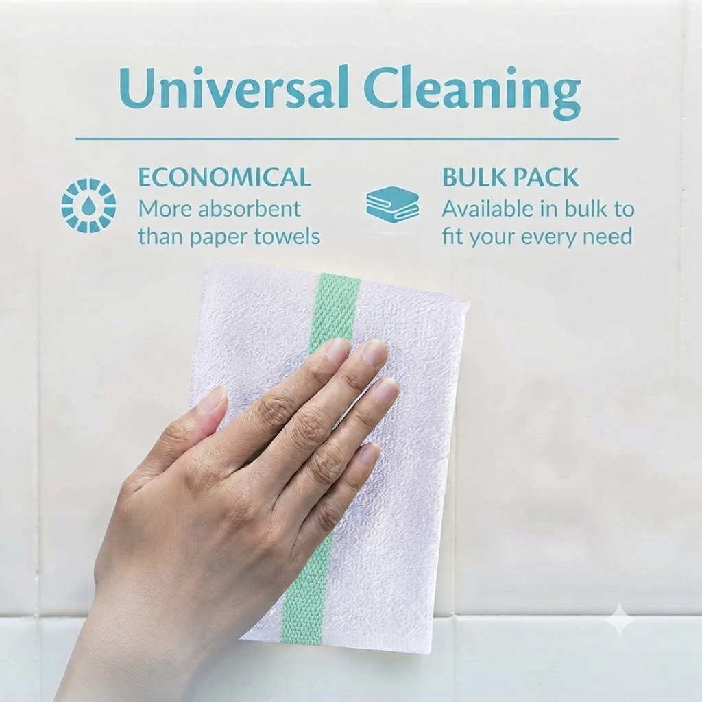Soft 300 Pack Green Striped White Bar Mop Towels (16x19 Inch) - 100% Cotton - Super Absorbent Kitchen Towels for Restaurants, Bars, Hotels & Commercial Kitchens