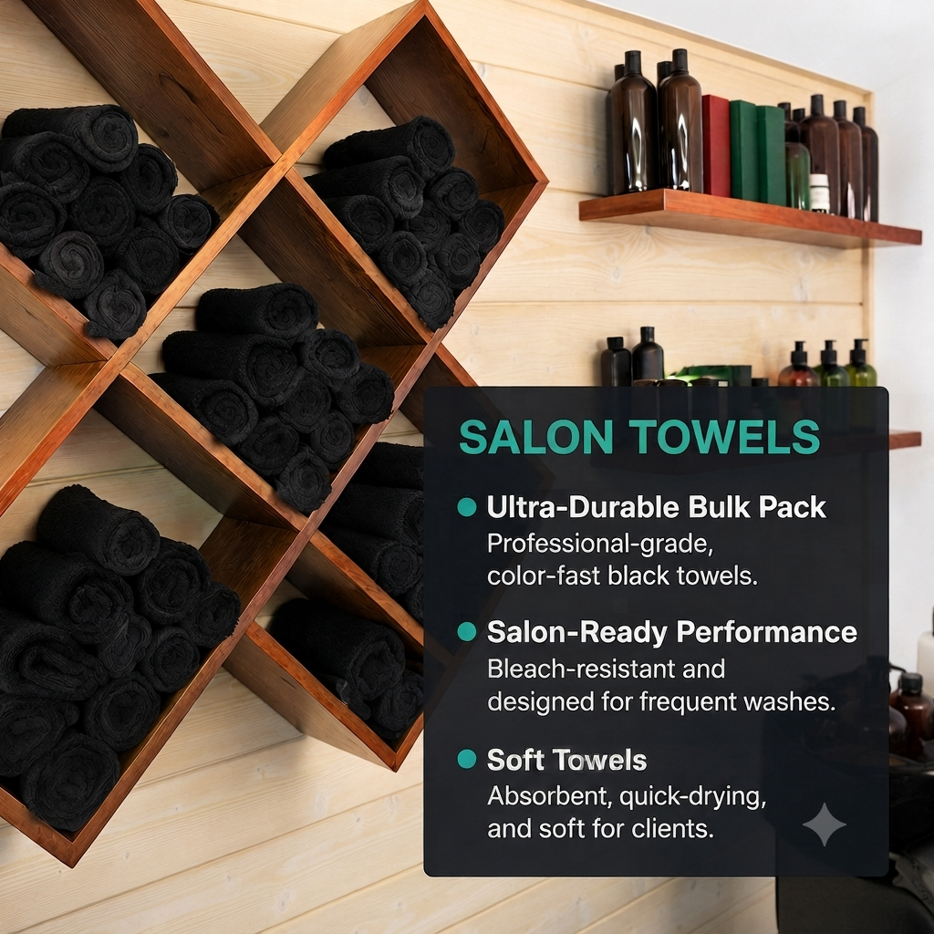 Premium 100 Bleach-Proof  Black Microfiber Salon Towels (16x27 Inch) - Soft & Quick Dry