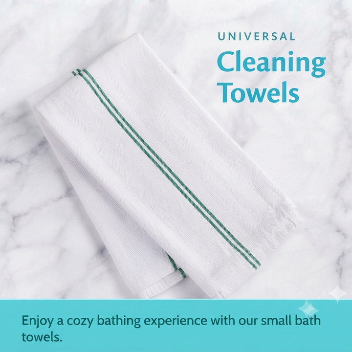 Soft 300 Pack White Green Striped Kitchen Dish Towels (15x26 Inch) - 100% Cotton