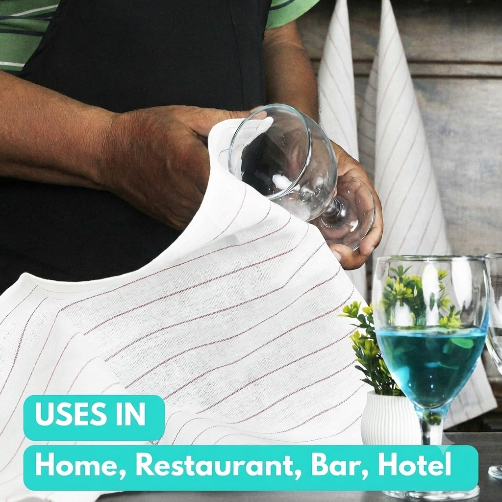 Economical 300 Pack Red Striped  White Glass Towels (15x26 Inch) - 100% Cotton -  Dish Towels for Restaurants, Bars, Hotels, Commercial Kitchens & Janitorial Cleaning - Lint-Free & Highly Absorbent